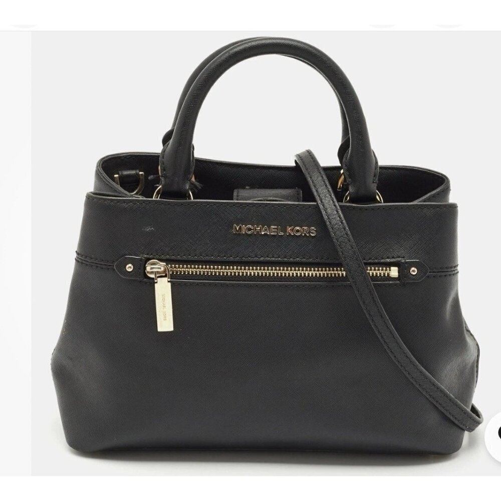 Michael Kors Hailee Large Leather Satchel Shoulder Black Bag Classic Designer